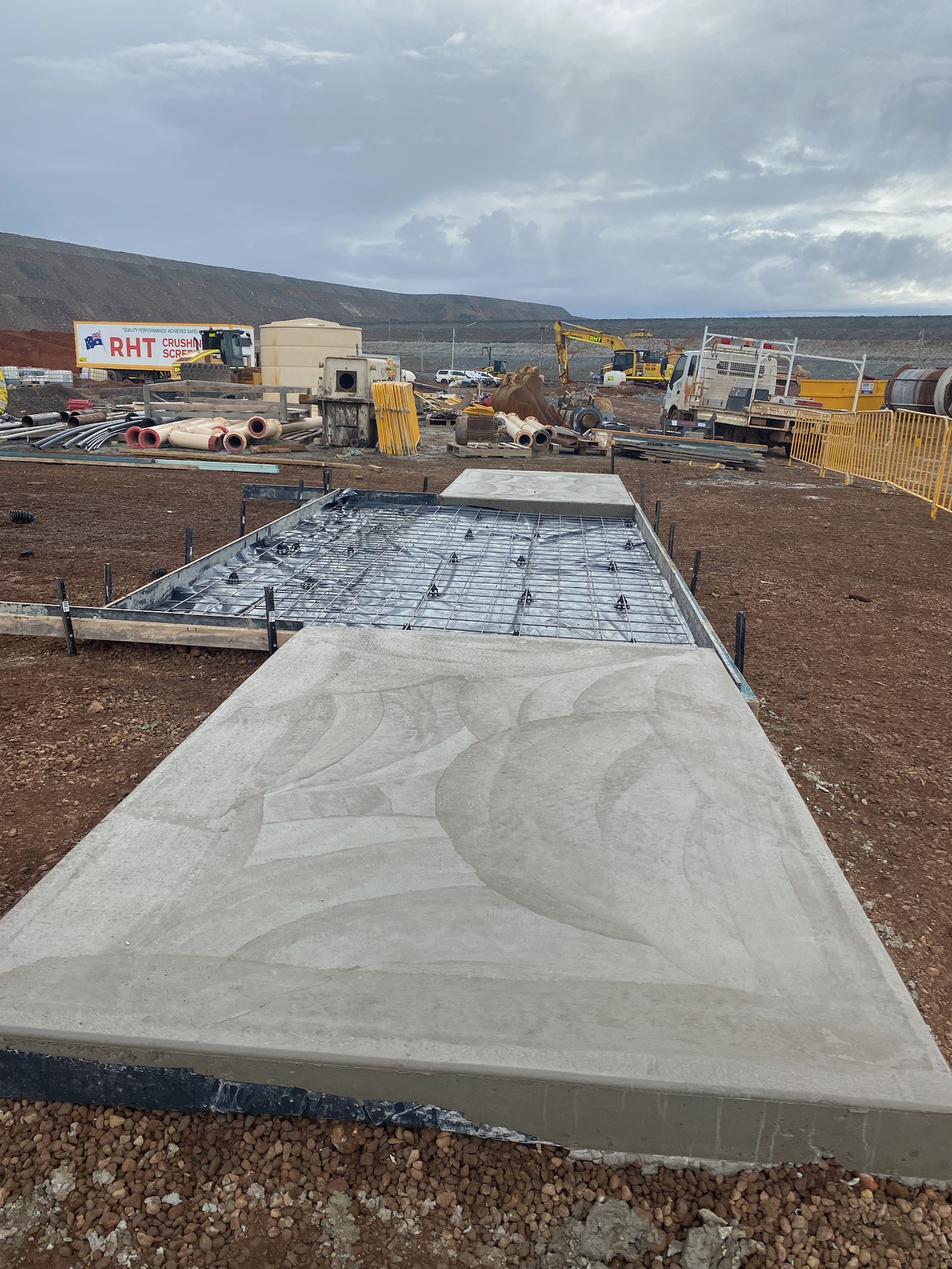 Concrete slab with rebar formwork at mine site by Phoenix Goldfields